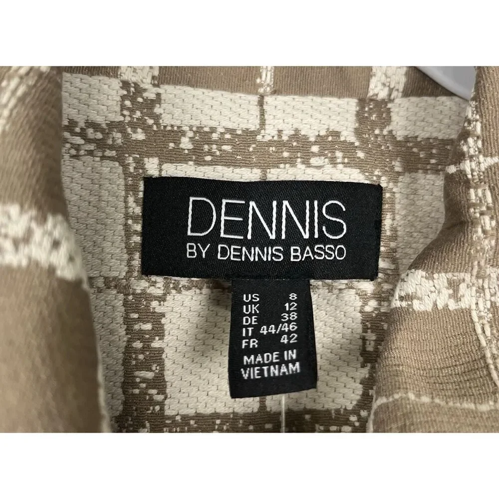Dennis Basso Women's Plaid Button Front Topper Pockets Cream Tan Size‎ 8 NWT